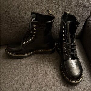 Dr. Martens 1460 Black Croc-Pattern Patent Leather Combat Boots